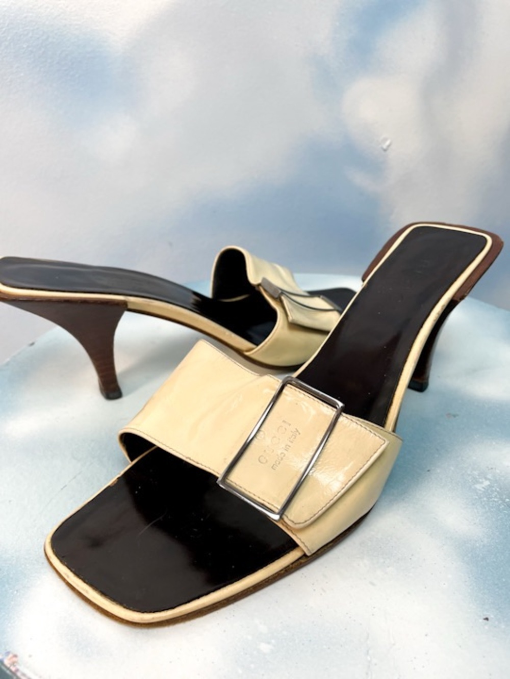 Gucci vintage white patent mule sandals